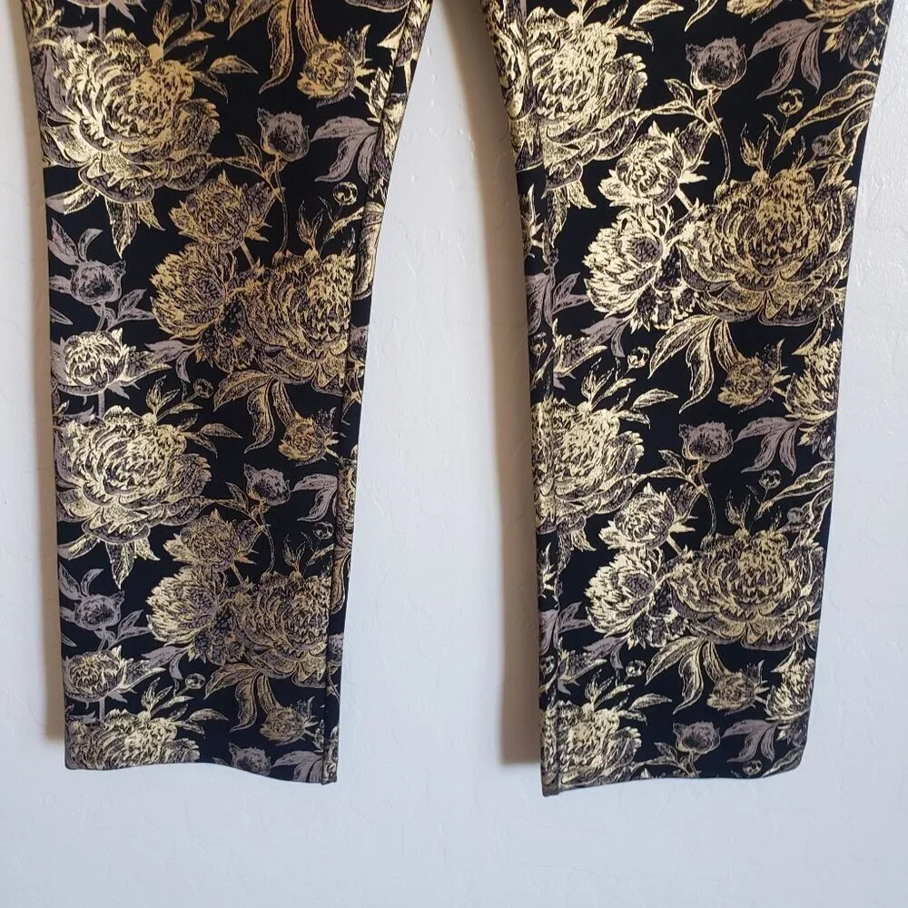 Soft Surroundings Moonstruck Metallic Gold Ponte Knit Pull-On Pant Black Size PM